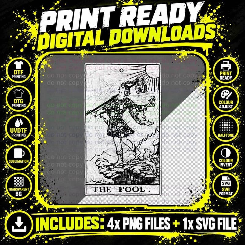 The Fool Tarot Card - Major Arcana - Fortune Telling - Png SVG Digital Bundle