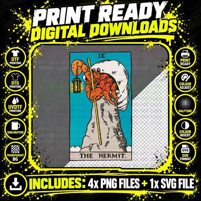 The Hermit Crab Tarot Card T-Shirt Png SVG Digital Bundle