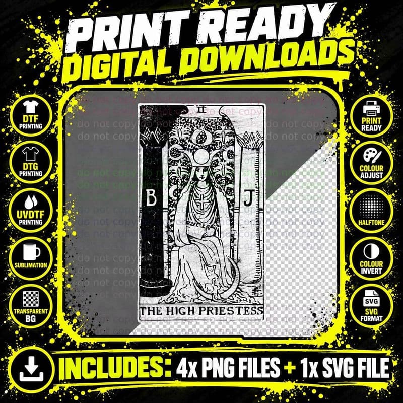 The High Priestess Tarot Card - Major Arcana - Fortune Png SVG Digital Bundle