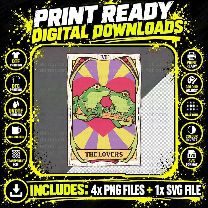 The Lovers Frog Toad Tarot Card Fortuneteller Frog Lover Png SVG Digital Bundle