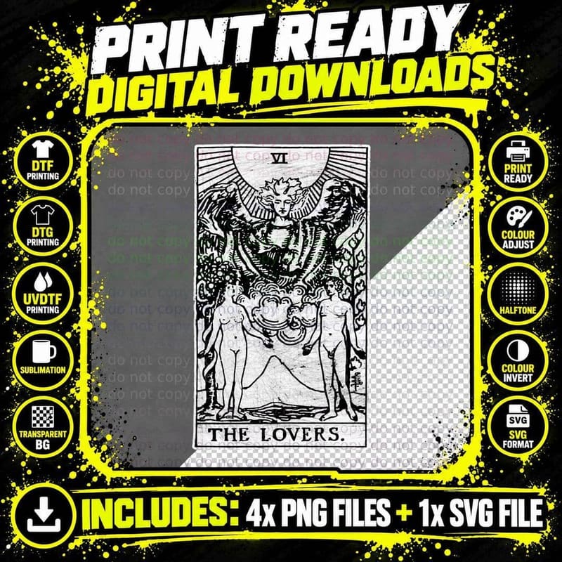 The Lovers Tarot - Major Arcana - Fortune Telling - Png SVG Digital Bundle