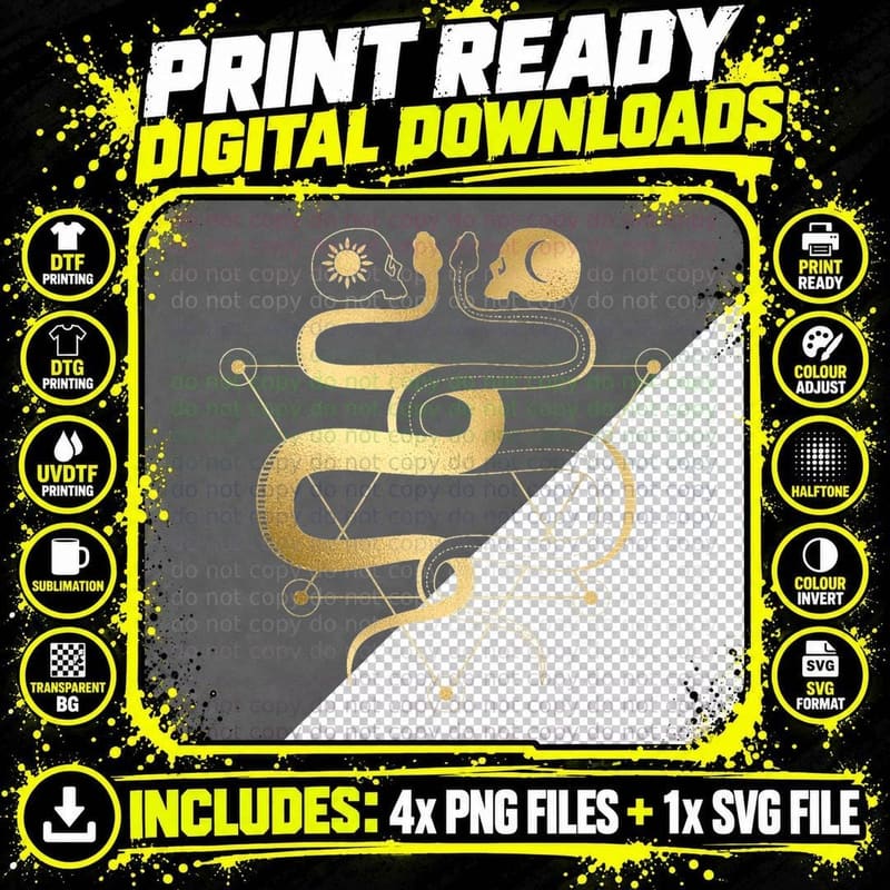 The Lovers Tarot Style Snake Magic Fortune Telling Png SVG Digital Bundle