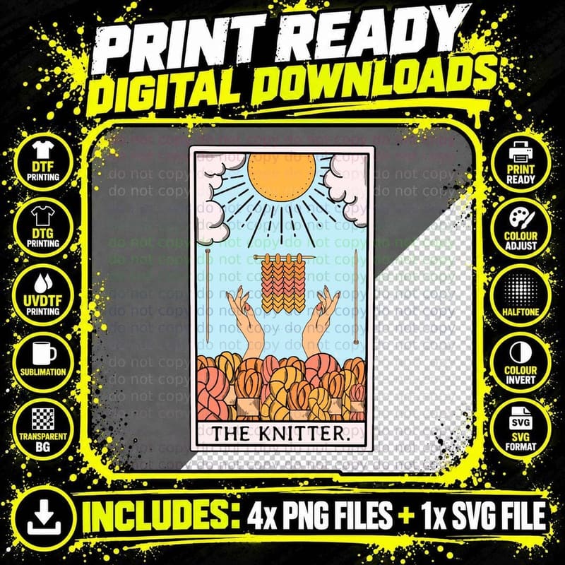 The Original Knitter Tarot Card T-Shirt Png SVG Digital Bundle