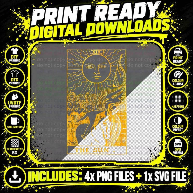 The Sun Tarot Card T-Shirt Png SVG Digital Bundle