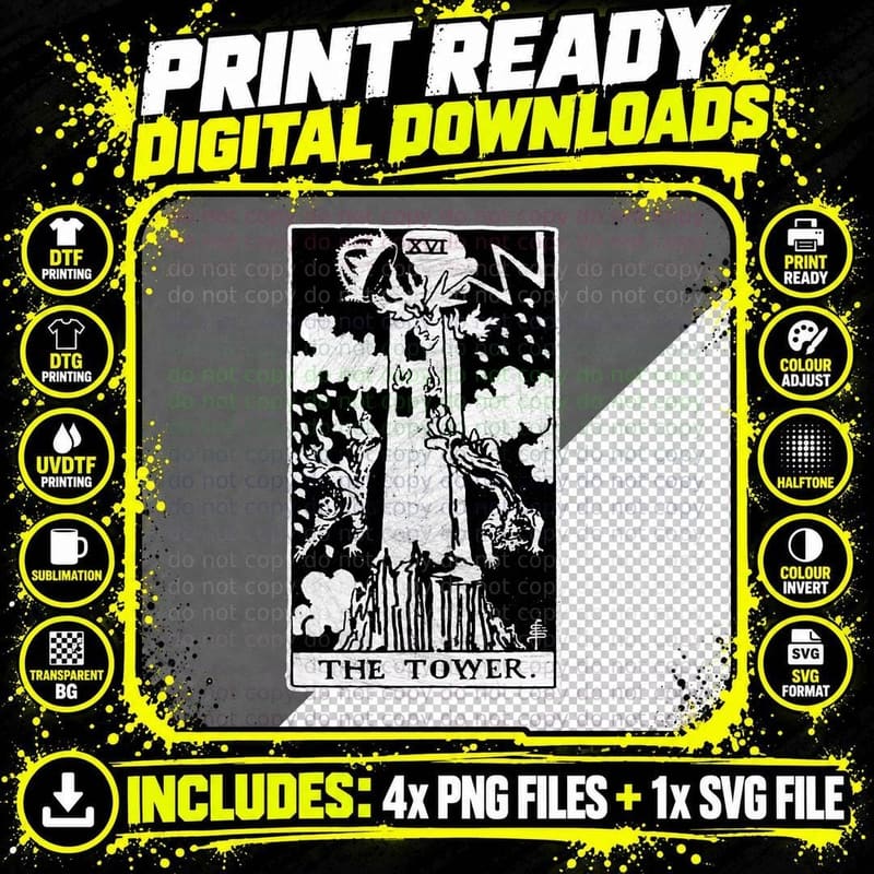 The Tower Tarot Card - Major Arcana - Fortune Telling - Png SVG Digital Bundle