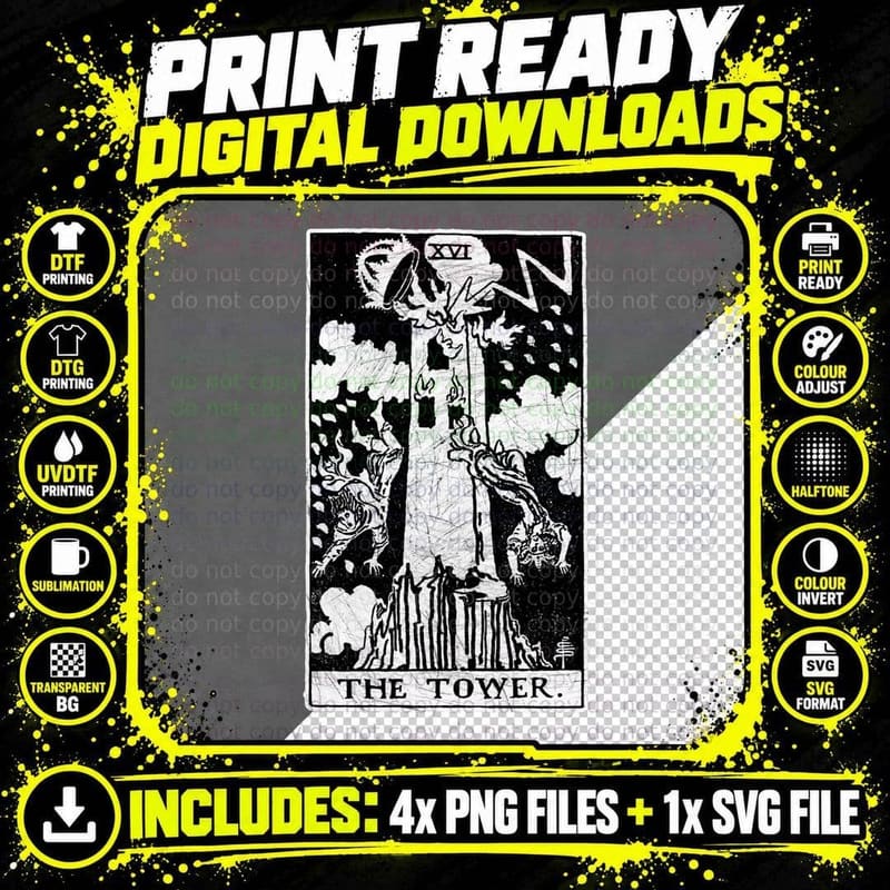 The Tower Tarot Card - Major Arcana - Fortune Telling - Png SVG Digital Bundle