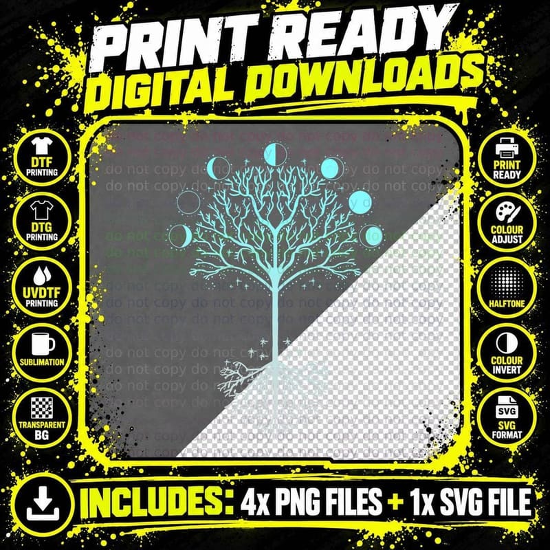 Tree of Life Moon Phases Art Spiritual Meditation Yoga Png SVG Digital Bundle