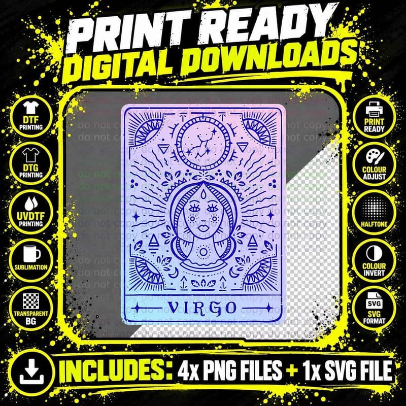 Virgo Astrology & Zodiac Sign Art Purple Tarot Card Png SVG Digital Bundle