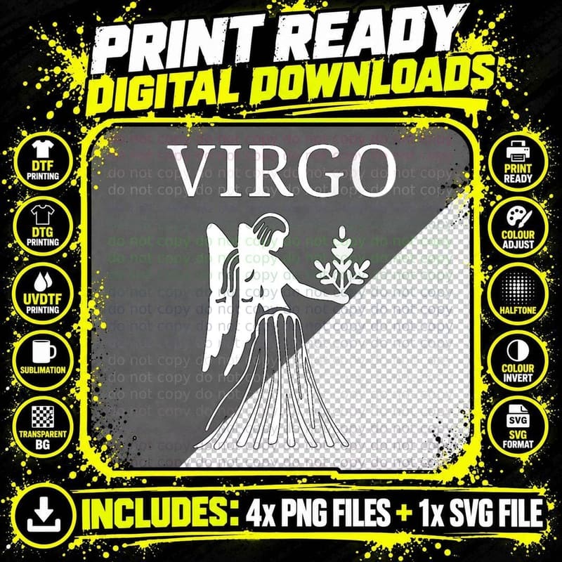 Virgo Astrology Large Maiden Zodiac Sign with Virgo Name Png SVG Digital Bundle