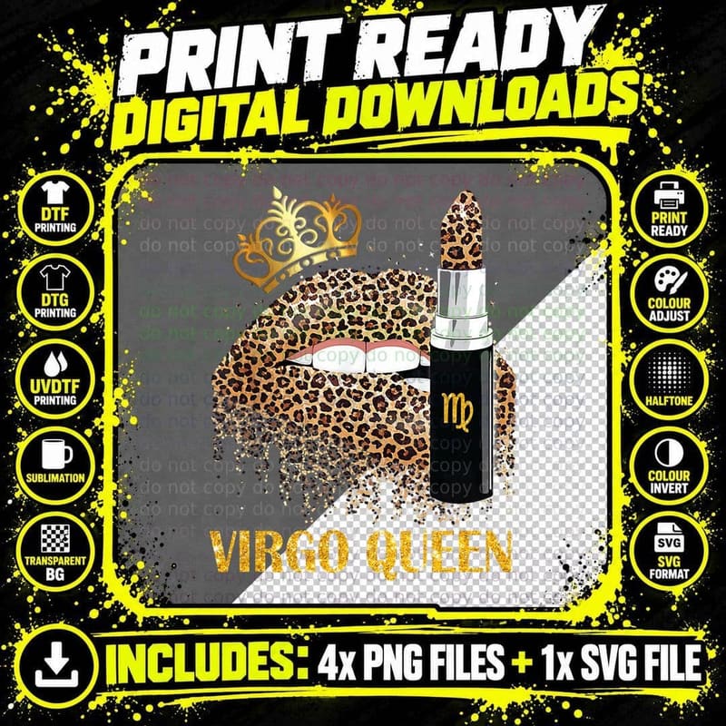 Virgo Queen Leopard Lips & Lipstick Art Virgo Zodiac Png SVG Digital Bundle