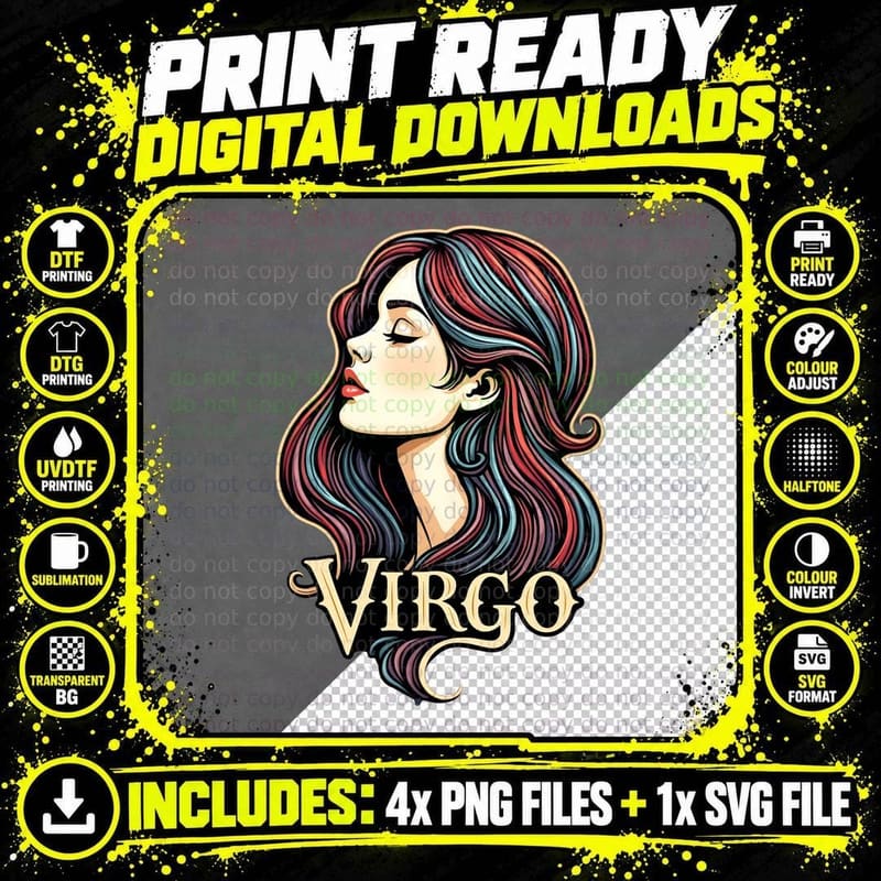 Virgo Zodiac, Stained Glass Art, Astrology Png SVG Digital Bundle