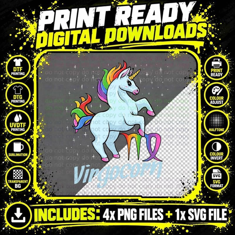 Virgocorn the Virgo Unicorn Zodiac Sign T-Shirt Png SVG Digital Bundle
