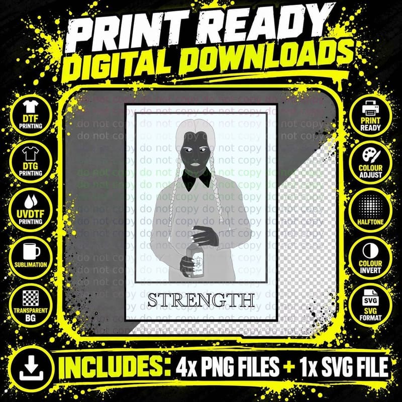Wednesday Addams Strength Tarot Card T-Shirt Png SVG Digital Bundle