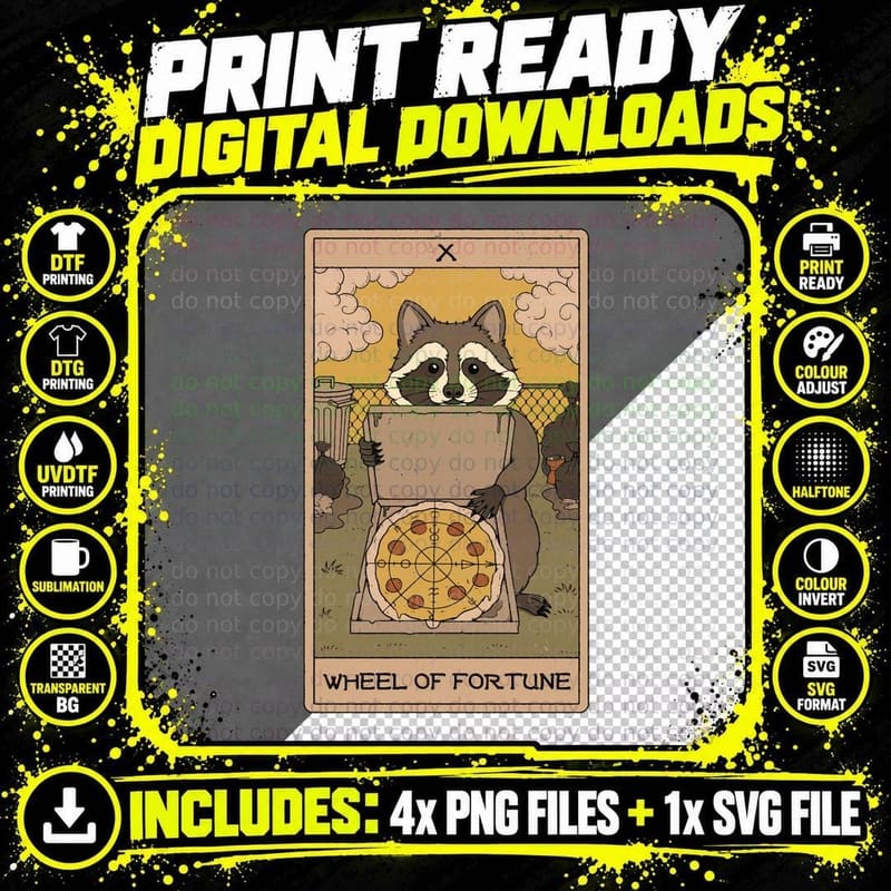 Wheel of Fortune - Raccoons Tarot T-Shirt Png SVG Digital Bundle