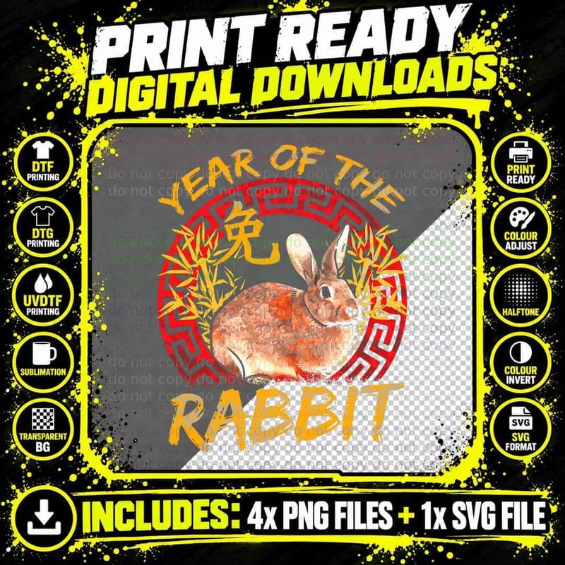 Year of Rabbit Chinese Zodiac T-Shirt Png SVG Digital Bundle