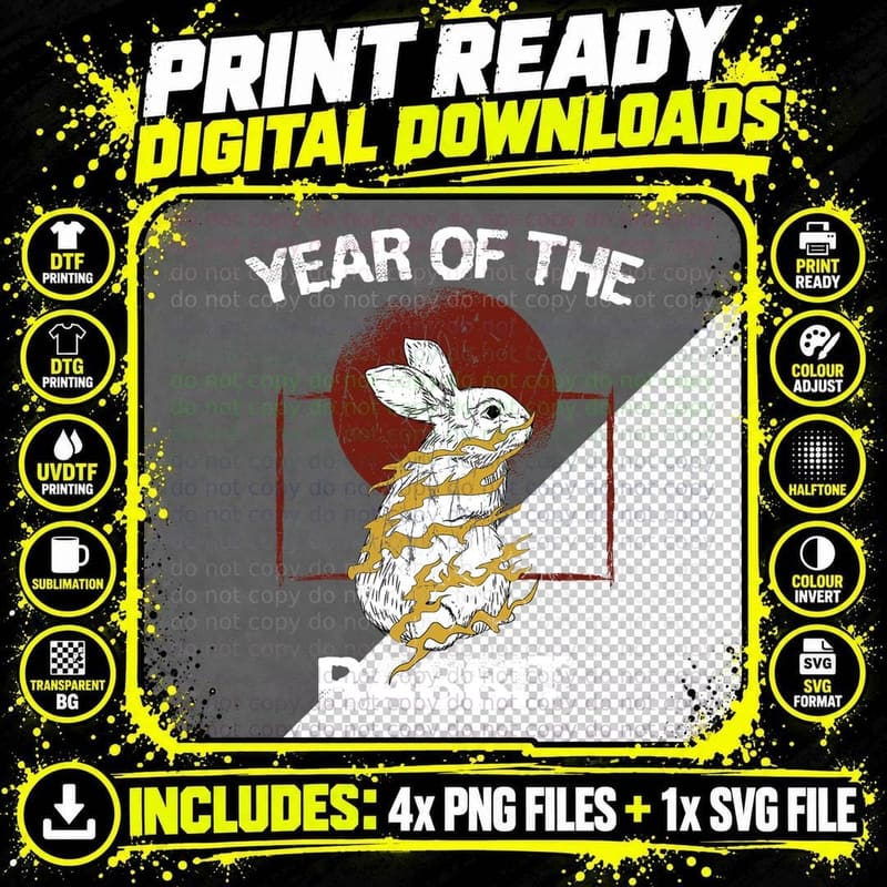 Year of the Rabbit Chinese Calendar Zodiac Sign Png SVG Digital Bundle