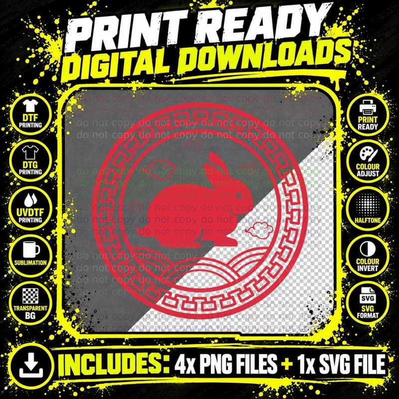 Year of the Rabbit Chinese Zodiac Sign Horoscope Png SVG Digital Bundle