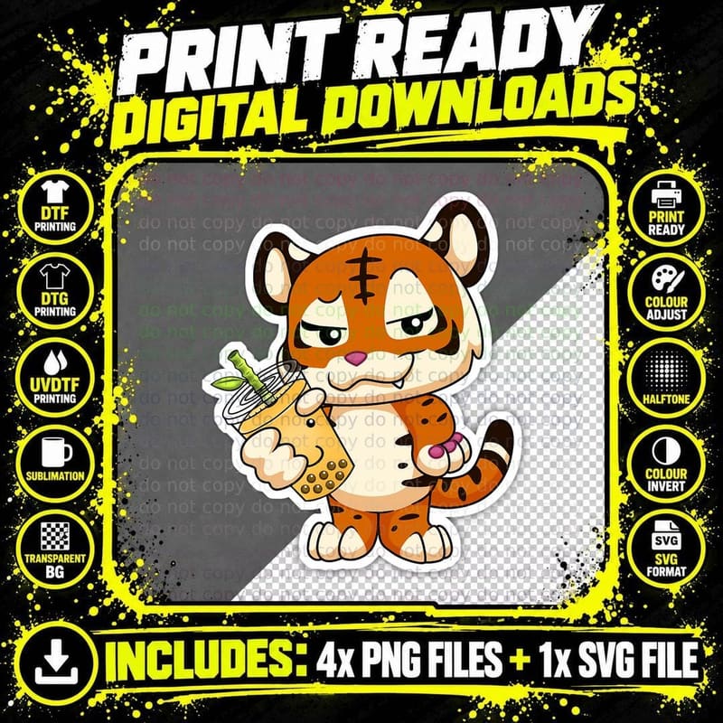 Year of the Tiger Woke Bubble Boba Tea Chinese Zodiac Png SVG Digital Bundle