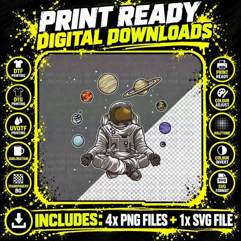 Yoga Astronaut Meditates in T-Shirt Png SVG Digital Bundle