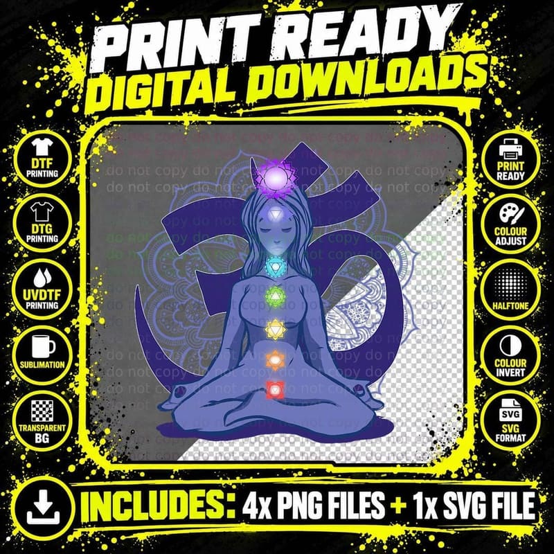 Yoga Meditation Spiritual Body Energy Chakra T-Shirt Png SVG Digital Bundle