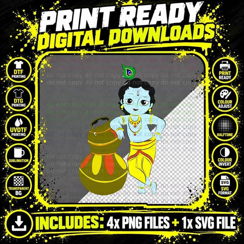 Yoga Meditation Spiritual Hindu God Krishna T-Shirt Png SVG Digital Bundle