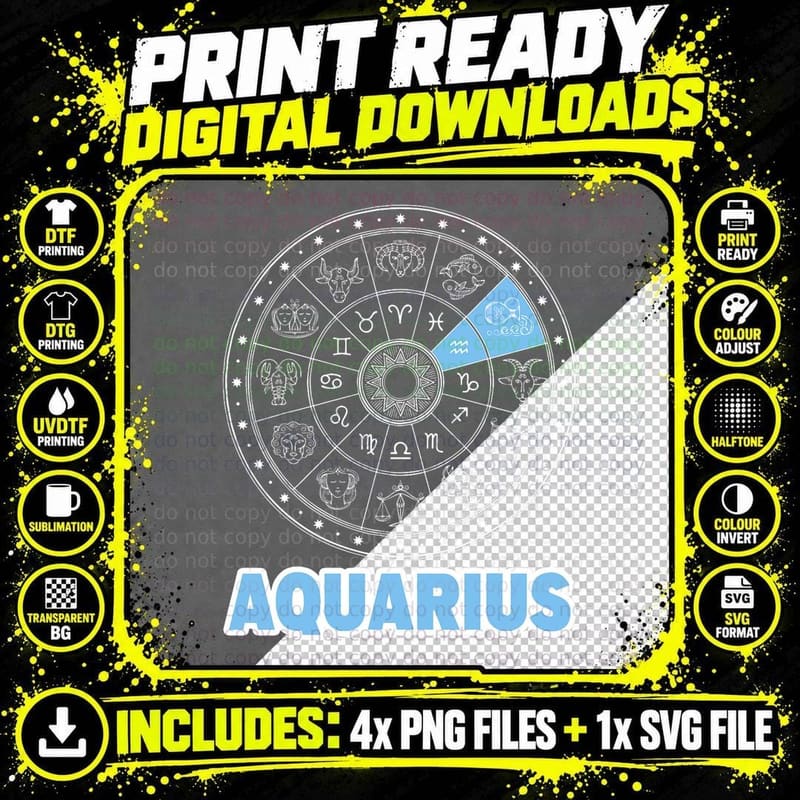 Zodiac Sign Aquarius T-Shirt Png SVG Digital Bundle