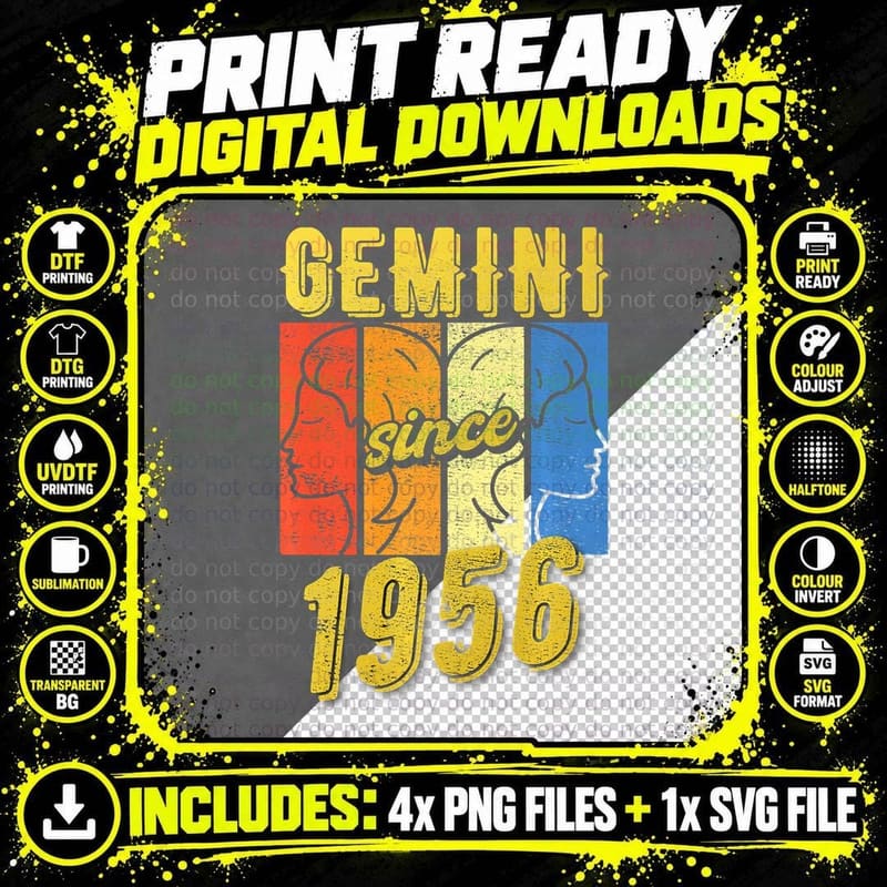 Zodiac Sign Gemini 1956 Born, Horoscope T-Shirt Png SVG Digital Bundle