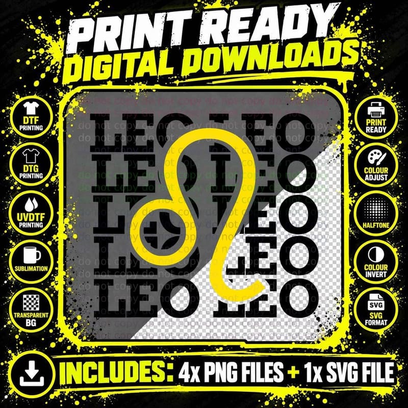 Zodiac Star Sign Leo T-Shirt Png SVG Digital Bundle