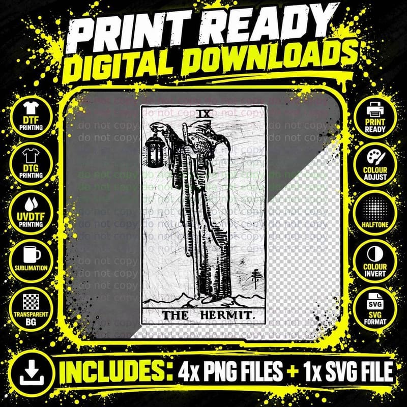 The Hermit Tarot - Major Arcana - Fortune Telling - Png SVG Digital Bundle