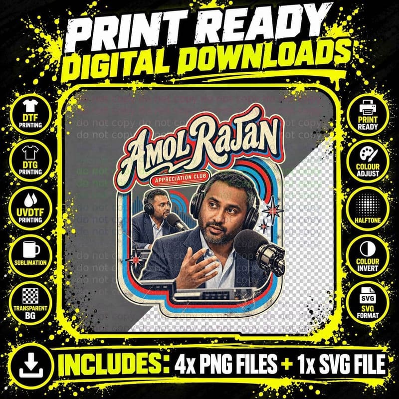 Amol Appreciation Club Radio Presenter Headphones Retro Journalist T-Shirt Png SVG Digital Bundle