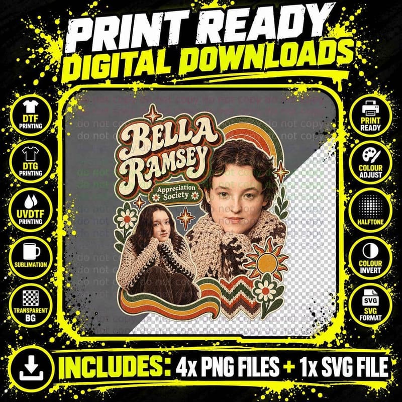Bella Appreciation Society Cosy Folk Knitwear Flowers Retro Actor T-Shirt Png SVG Digital Bundle