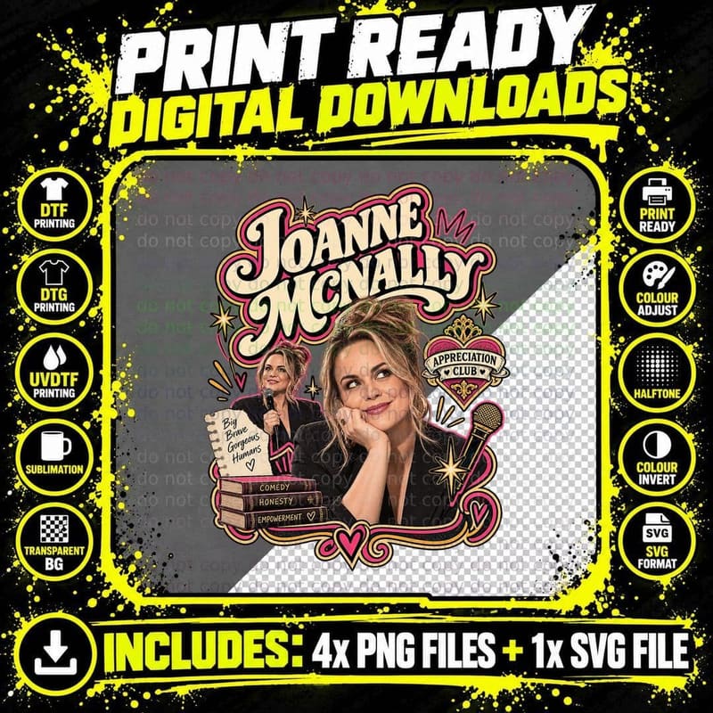 Joanne Appreciation Club Irish Comedian Microphone Books Funny Honest T-Shirt Png SVG Digital Bundle