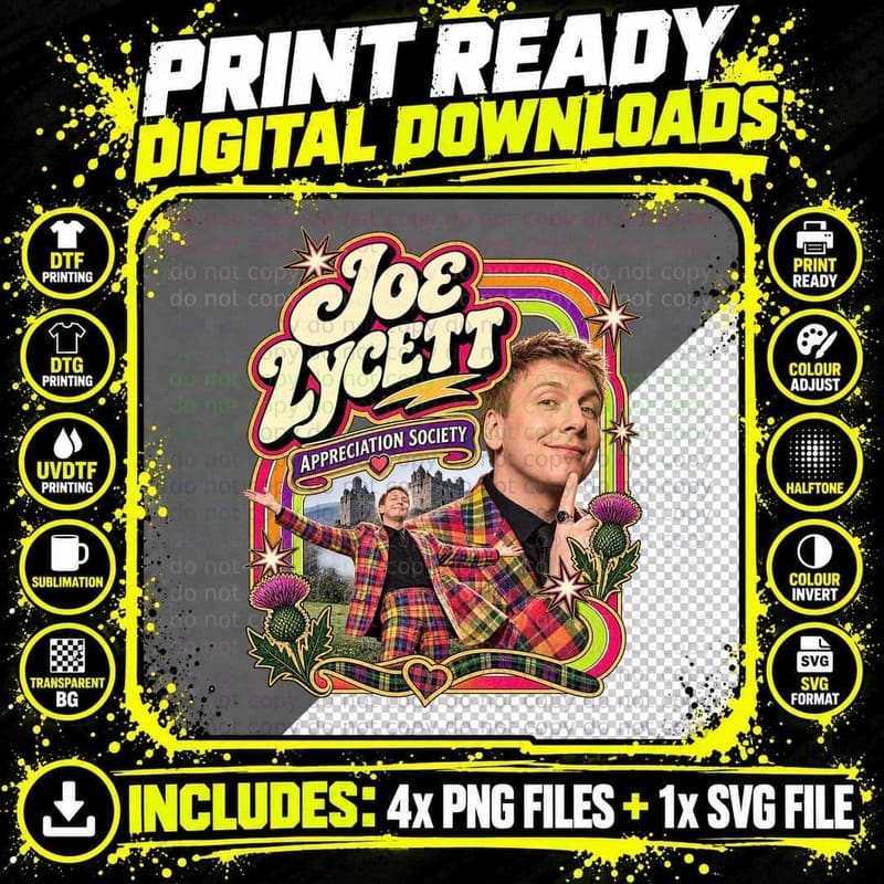 Joe Appreciation Society Colourful Tartan Suit Scottish Castle Comedian T-Shirt Png SVG Digital Bundle