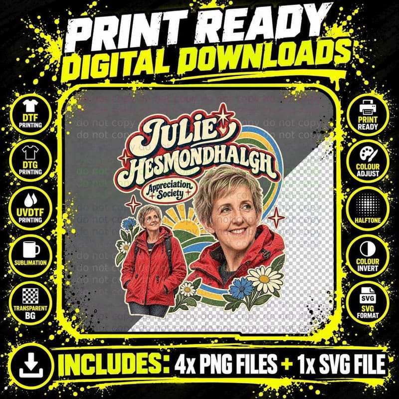 Julie Appreciation Society Red Raincoat Walking Sunshine Rainbow Actress T-Shirt Png SVG Digital Bundle