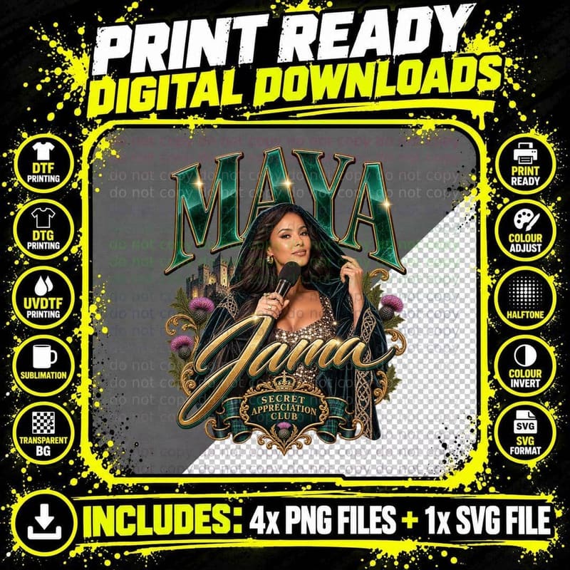 Maya Secret Appreciation Club Emerald Chrome Castle Thistle TV Presenter T-Shirt Png SVG Digital Bundle