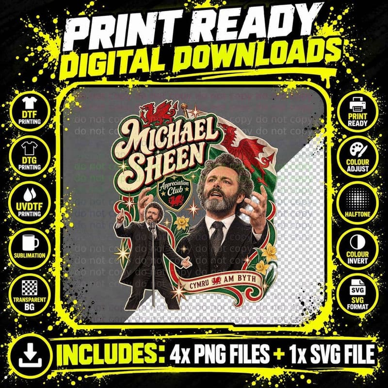 Michael Appreciation Club Cymru Am Byth Welsh Dragon Daffodils Actor T-Shirt Png SVG Digital Bundle