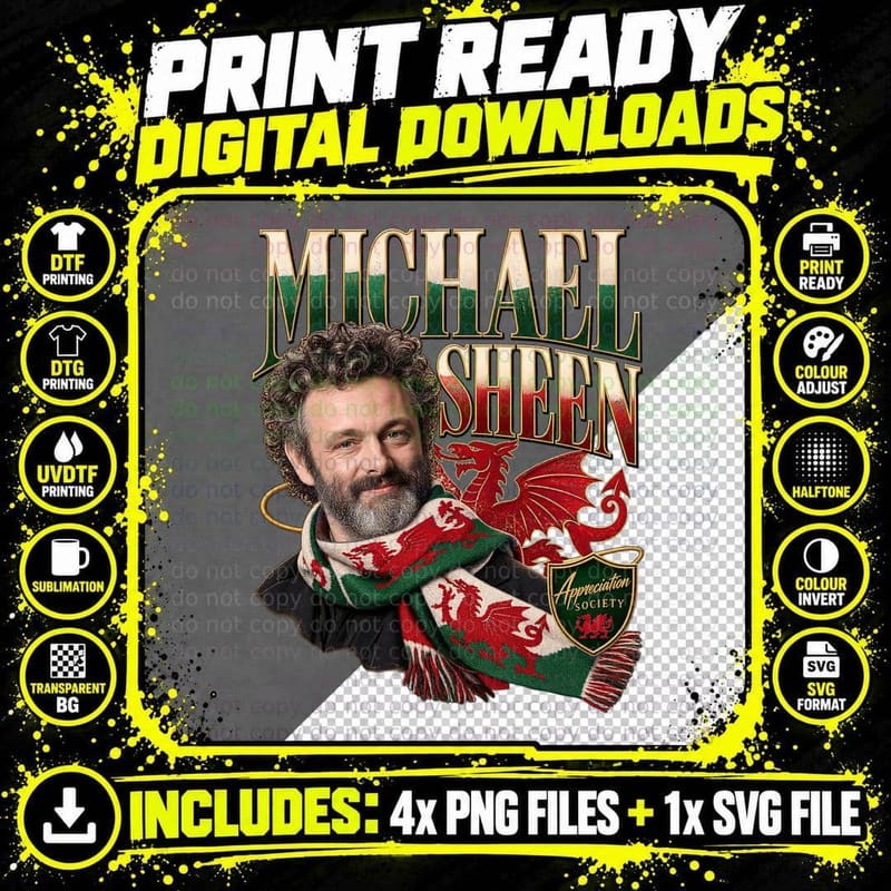 Michael Appreciation Society Red Dragon Scarf Proud Wales Actor T-Shirt Png SVG Digital Bundle