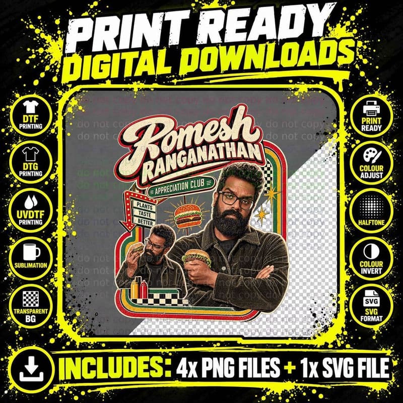 Romesh Appreciation Club Plants Taste Better Vegan Burger Diner Comedian T-Shirt Png SVG Digital Bundle