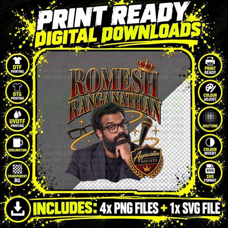 Romesh Appreciation Society Glasses Microphone Thinking Stand Up Comedy T-Shirt Png SVG Digital Bundle