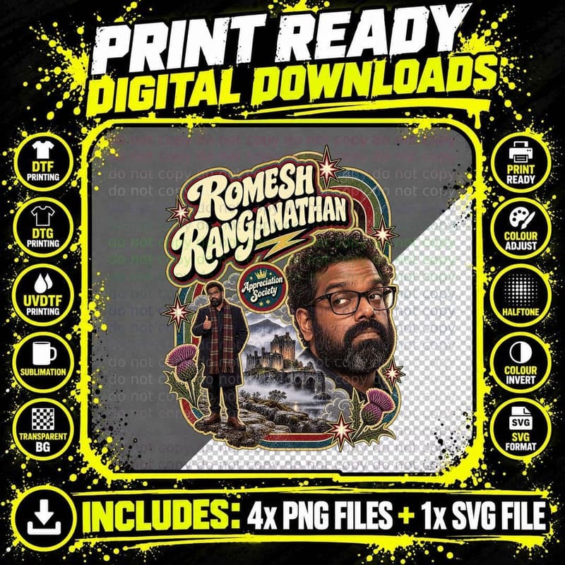 Romesh Appreciation Society Scottish Castle Thistles Loch British Comedy T-Shirt Png SVG Digital Bundle