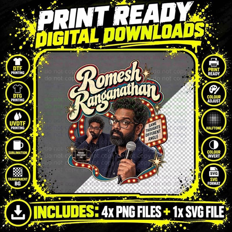 Romesh Same Thoughts Different Angle Marquee Lights Stand Up Comedian T-Shirt Png SVG Digital Bundle