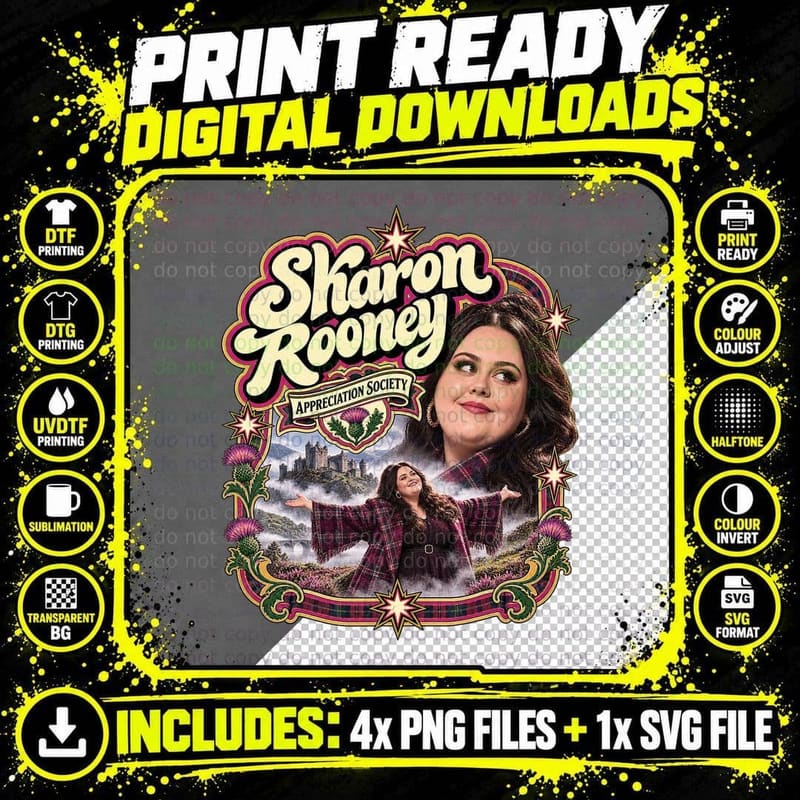 Sharon Appreciation Society Highland Castle Thistles Scottish Actress T-Shirt Png SVG Digital Bundle
