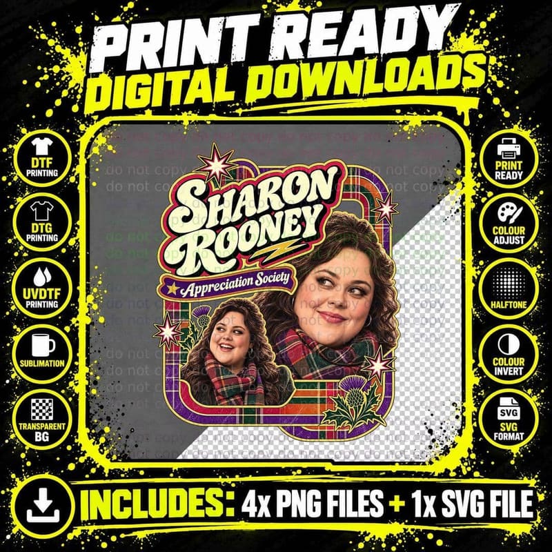 Sharon Appreciation Society Tartan Purple Frame Retro Comedy Actress T-Shirt Png SVG Digital Bundle