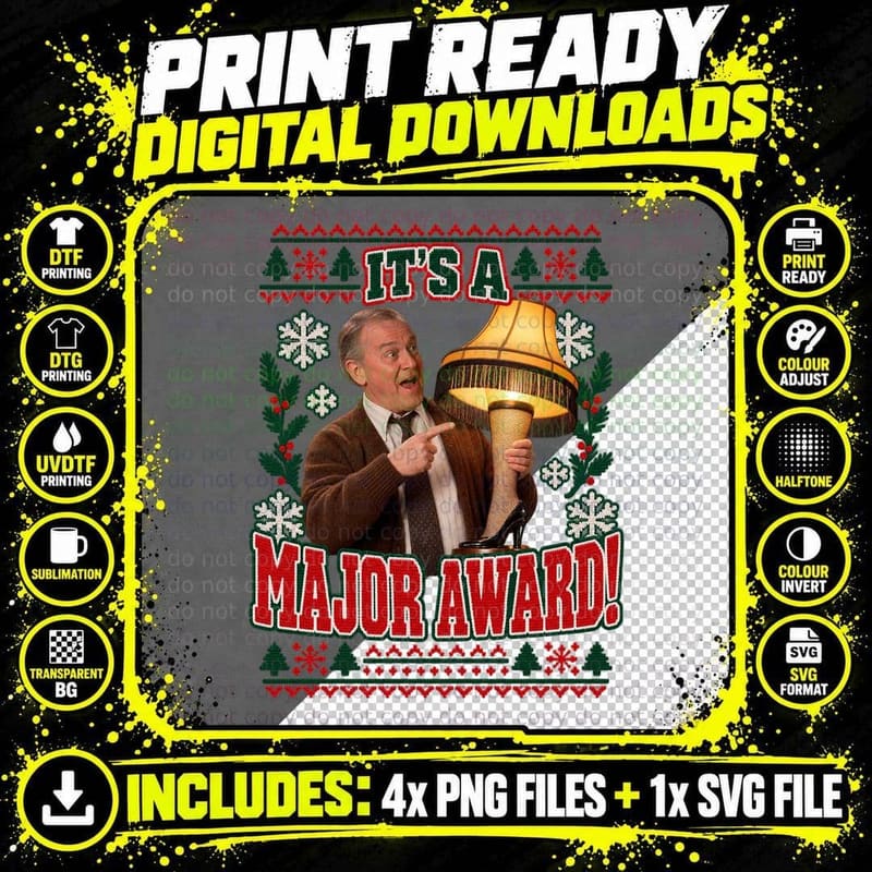 Old Man It's a Major Award Leg Lamp Ugly Sweater 80s Christmas Movie T-Shirt Png SVG Digital Bundle