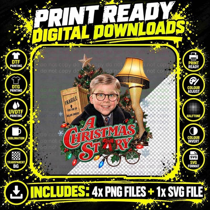 Ralphie Leg Lamp Fragile Crate Round Glasses Christmas Tree 80s Movie T-Shirt Png SVG Digital Bundle