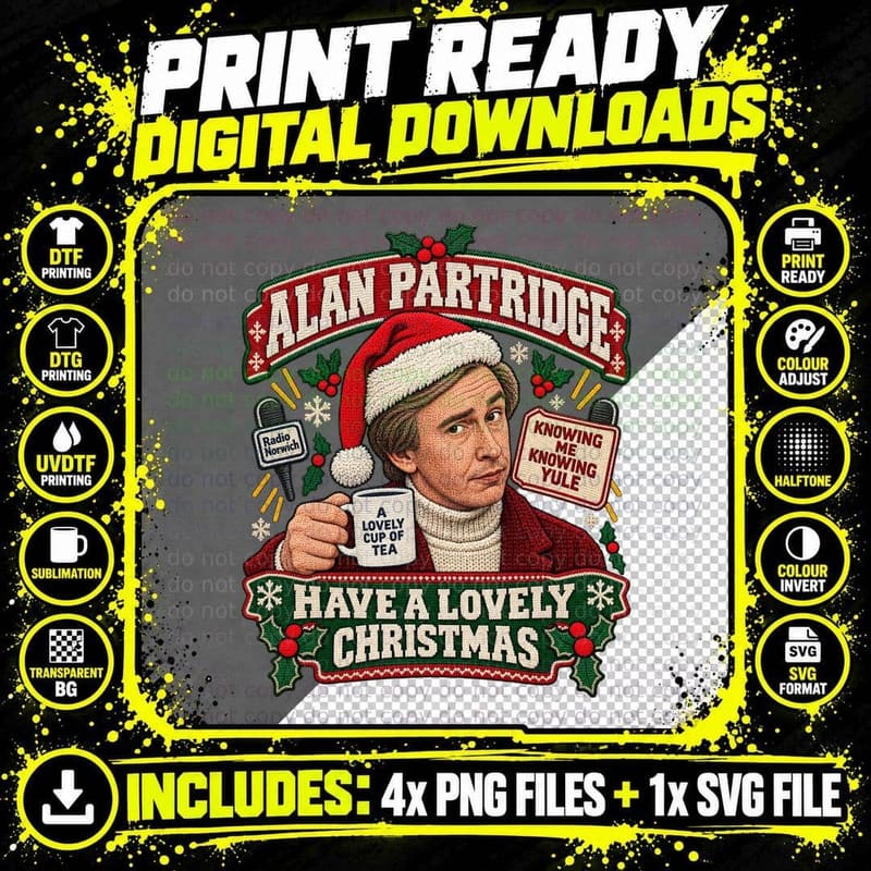 Partridge Have a Lovely Christmas Norwich Radio DJ Ugly Sweater Sitcom T-Shirt Png SVG Digital Bundle