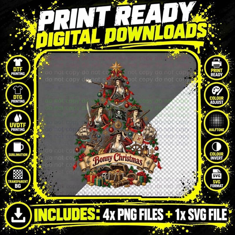 Anne Bonny Christmas Pirate Historical Holiday Vintage Png SVG Digital Bundle