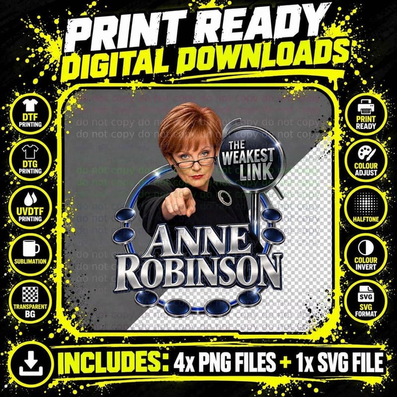Anne Robinson The Weakest Link Ugly Sweater Weakest Elf Png SVG Digital Bundle