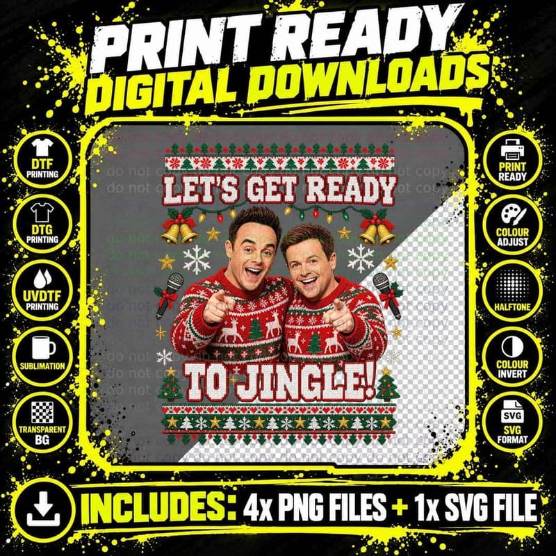 Ant and Dec Ugly Sweater Let's Get Ready to Jingle Png SVG Digital Bundle