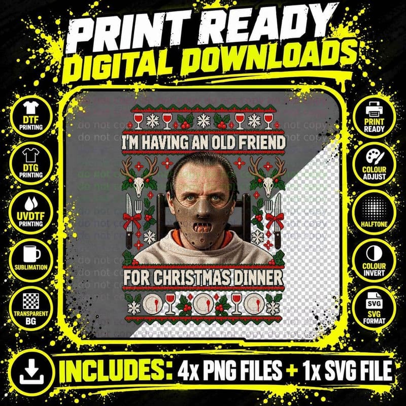 Anthony Hopkins Silence of the Lambs Ugly Sweater Png SVG Digital Bundle